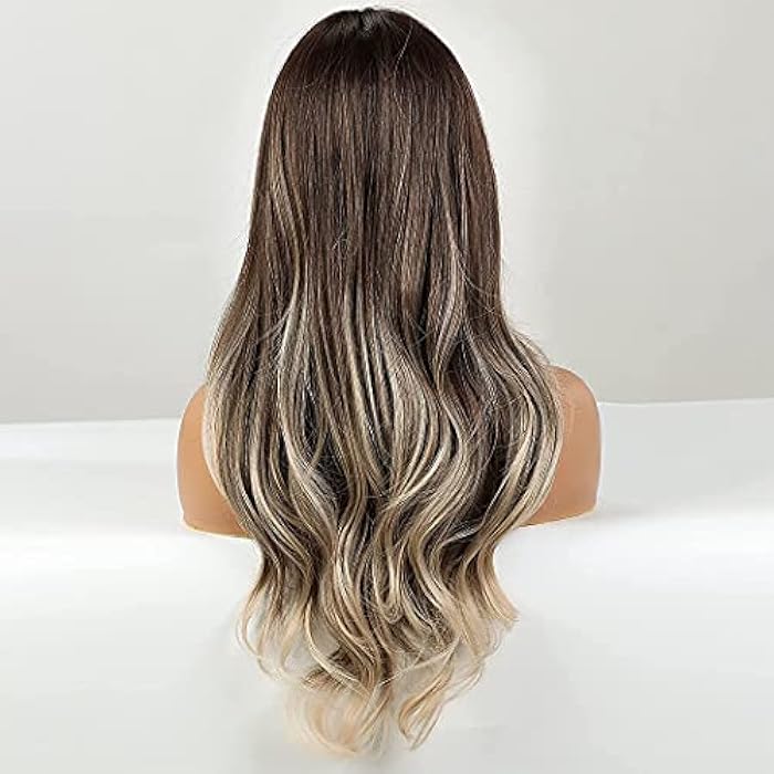 DILLARDS Tantako Long Brown Ombre Wig Brown To Ash Blonde Wig With Bangs For Women Heat Resistant Synthetic Brown Wigs (373 Brown Ombre) - Image 2